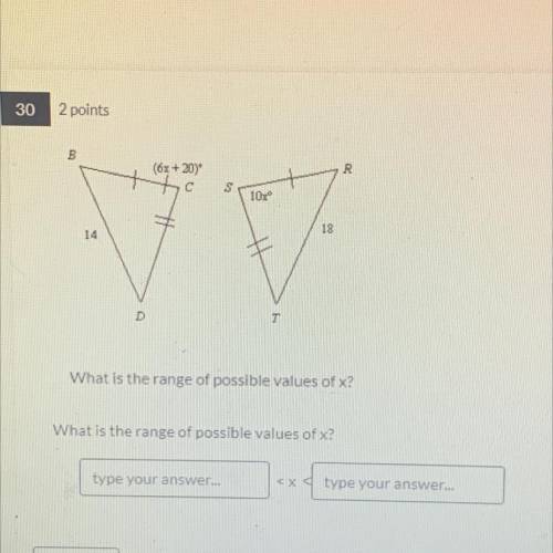 What is the range of possible values of x? (6x+20) 10x 14 18