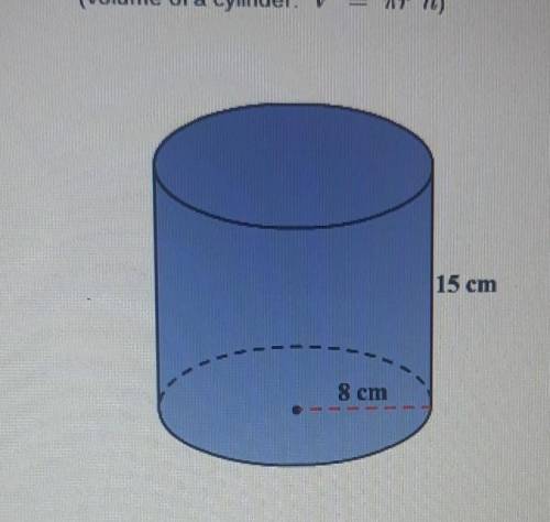 A cylinder has a base with radius 8cm and height 15cm. What is the volume of the cylinder? Use 3.14