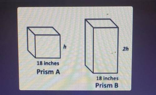 Choose the one that is true based on the figure

A) The volume of prism B is four times the volume