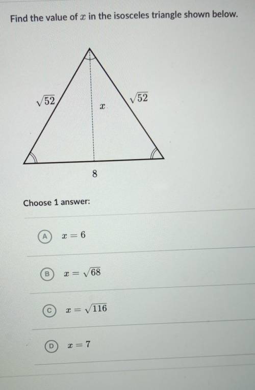 Find the value of x in the isosceles triangle shown below​