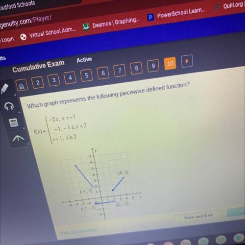 Which graph represents the following piecewise defined function?

f(x)=1-2x, x <-1
-1,-1
x-1, x