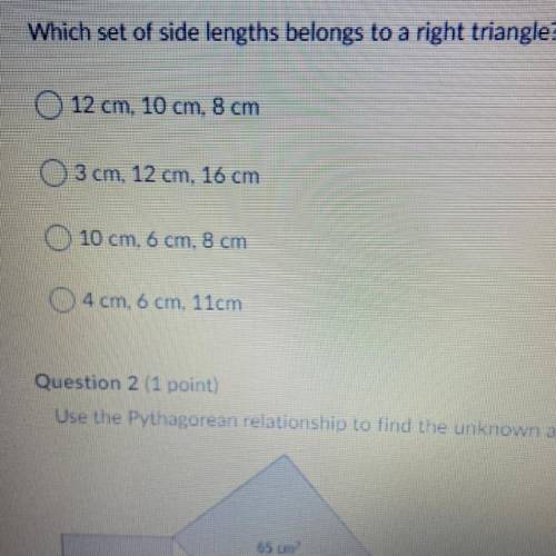 Which set of side lengths belong to a right triangle?
