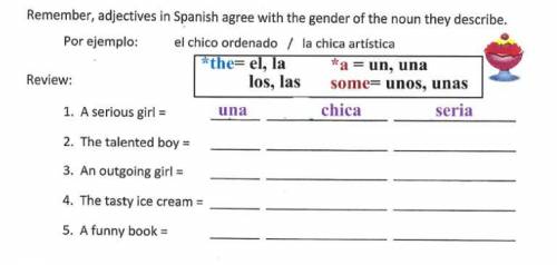 Remember, adjectives in Spanish agree with the gender of the noun they describe.

Por ejemplo: el