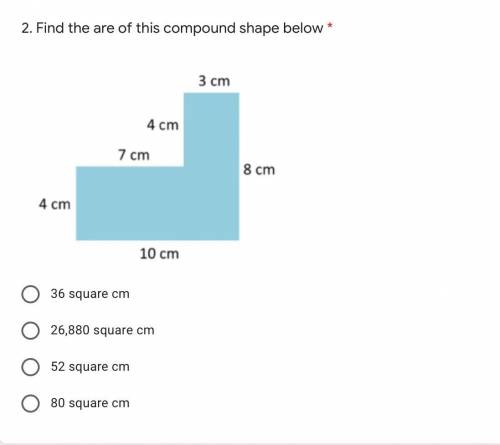 Find the are of this compound shape below *