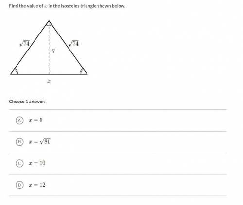 PLEASE HELP ME AND NO VIRUS LINKS 40 POINTS

Find the value of xxx in the isosceles triangle shown