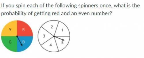 If you spin each of the following spinners once, what is the probability of getting red and an even