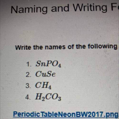 Write the names of the following compounds:
1. SnPO4
2. CuSe
3. CH
4. H2CO3