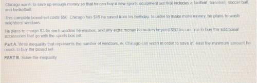 HURRY PLEASEEE

Chicago wants to save up enough money so that he can buy a new sports equipment se