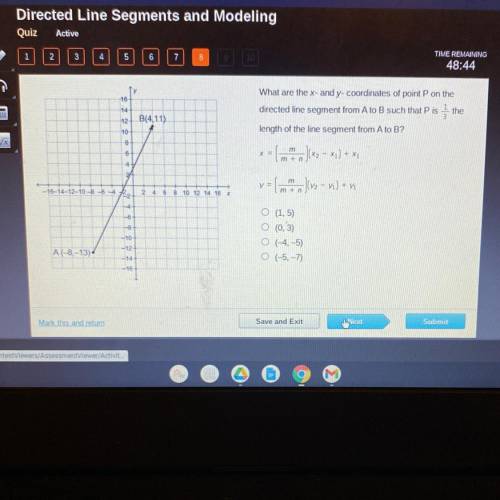What are the x- and y-coordinates of point P on the directed line segment from A to B such that P i