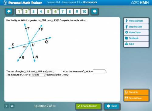 Use the figure. Which is greater, angle mTUR or angle mRUQ? Complete the explanation.

some1 PLEAS