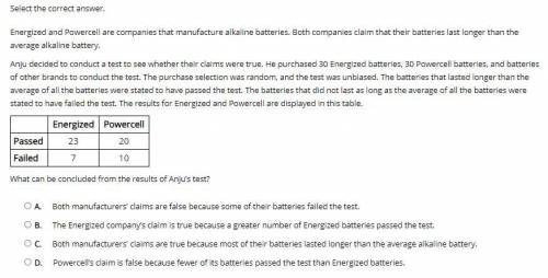 Select the correct answer.

Energized and Powercell are companies that manufacture alkaline batter