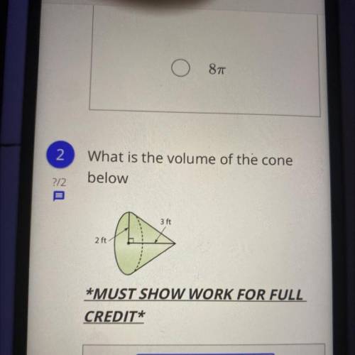 What is the volume of the cone below