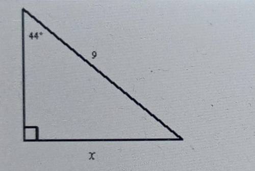 Angle Relationships

When solving for x, the sine of 44° is used. What other angle and trigonometr