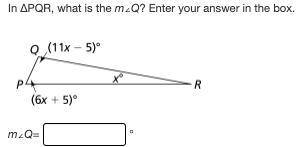 PLS HELP I GOT 20 MIN LEFT (In ΔPQR, what is the m∠Q? Enter your answer in the box.)