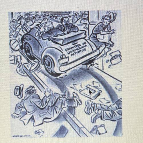 What message is the cartoonist trying to convey concerning HUAC?*

A. HUAC had the right to suspen