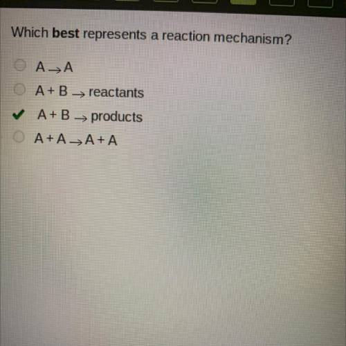 Which best represents a reaction mechanism?

A → A
A+B → reactants
A+B → products
A+A → A+A
To hel