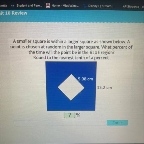 A smaller square is within a larger square as shown below. A

point is chosen at random in the lar