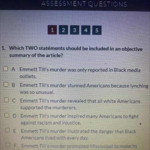 which two statements should be included in an objective summary of the article Emmett till murder w