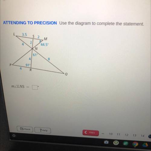What is the angle of LNS?