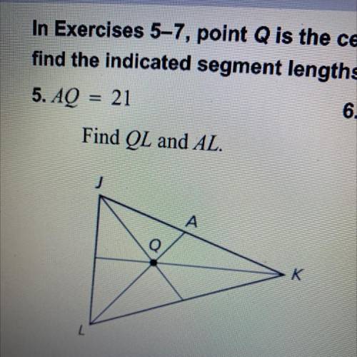 Point Q is the centroid of triangle JKL. Use the given information to find the indicated segment le