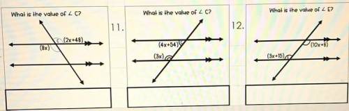 3 Parallel Lines cut by a Transversal. ( help me solve the three problems provided.. ;-;, 10-12)
