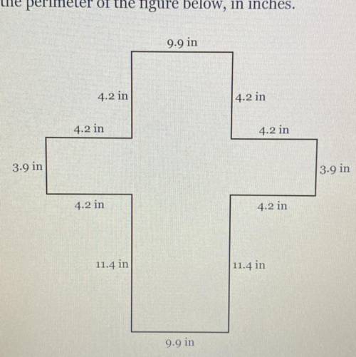 Find the perimeter of the figure below, in inches. (Note: diagram is NOT to scale)