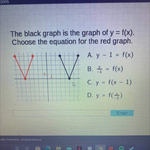 The black graph is the graph of y = f(x).

Choose the equation for the red graph.
A. y - 1 = f(x)