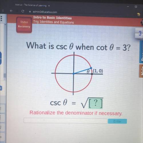 What is csc 0 when cot 0 = 3?