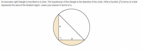 An isosceles right triangle is inscribed in a circle. The hypotenuse of the triangle is the diamete