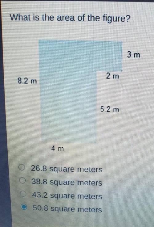 what is the area of the figure 26.8square meters 38.8square meters 43.2square meters 50.8square met
