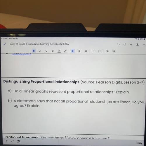 Distinguishing Proportional Relationships (Source: Pearson Digits, Lesson 2-7)

a) Do all linear g