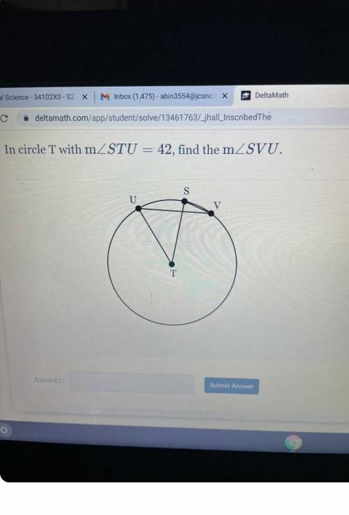 In circle T with m<STU=42, find the m<SVU​