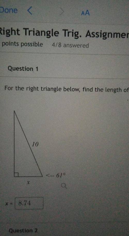 For the right triangle below, find the length of x. 10 I Need Someone To Check This For Me And Roun