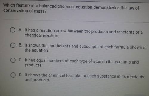 Which feature of a balanced chemical equation demonstrates the law of conservation of mass?​