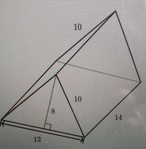 Find the surface area of the triangular prism shown below. 12,8,10,10,14​
