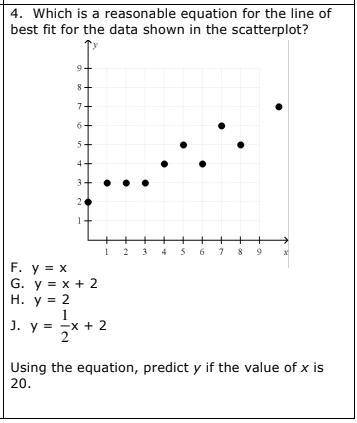 (URGENT !!!) Which is a reasonable equation for the line of best fit for the data shown in the scat