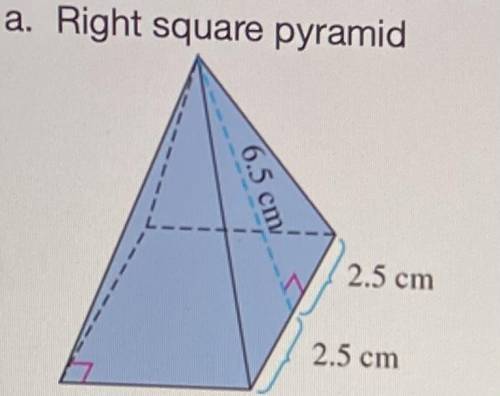 Can someone please help me find the surface area of the right square pyramid? Please help immediate
