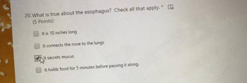 20. What is true about the esophagus? Check all that apply.* ]