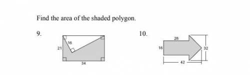 Find the area of the shaded polygon.

I would like both answers and how to get them (show work).