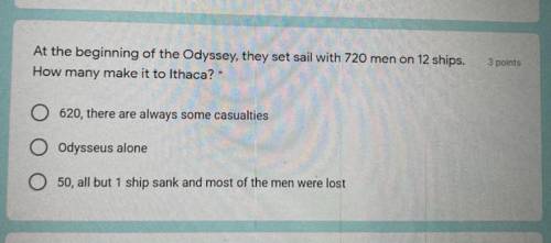 At the beginning of the Odyssesy, they set sail with 720 men on 12 ships. How many make it to Ithac