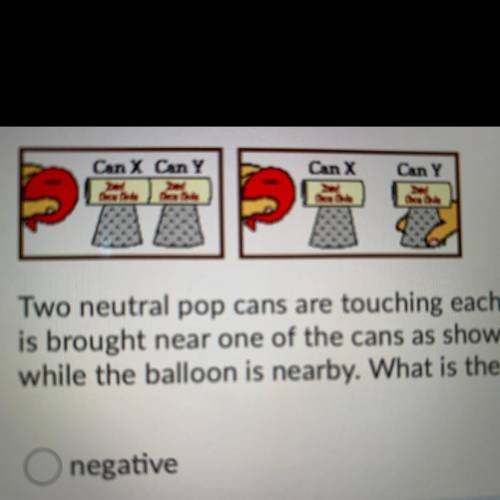 Two neutral pop cans are touching each other. A negatively charged balloon

is brought near one of
