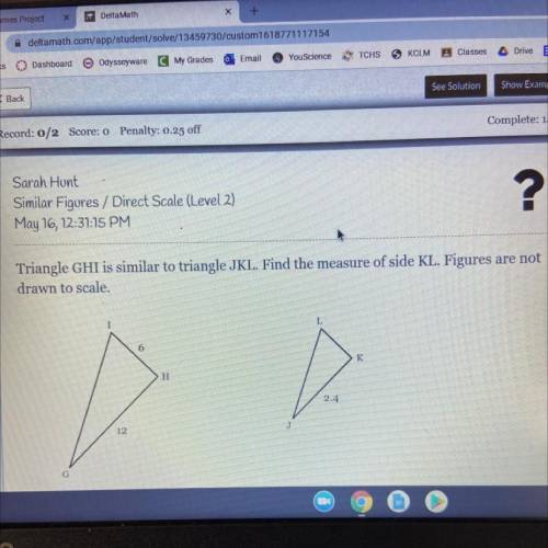Triangle ABC is similar to triangle DEF. Find the measure of side EF. Figures are not drawn to scal