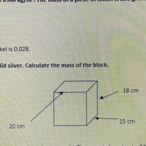 The block below is solid silver. Calculate the mass of the block.
Thanks!