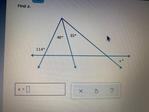Find x. (Finding an angle measure given extended triangles) Please helpppppp