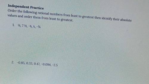 oder the following rational numbers to from least to greatest then identify their absolute values a