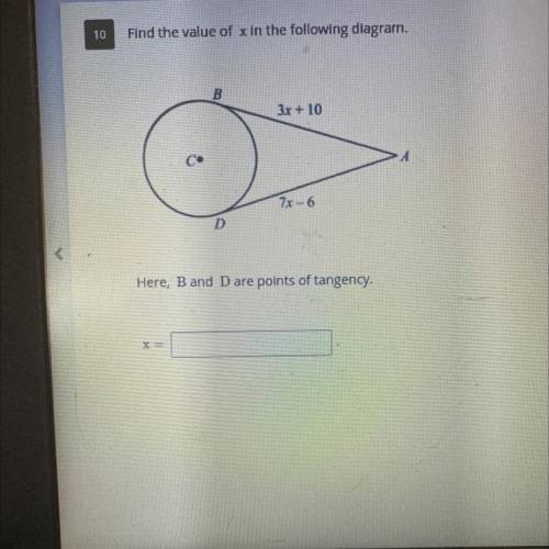 Find the value of X in the following diagram. Here, B and D are points of tangency.