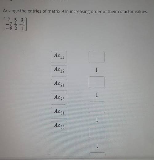 Arrange the entries of Matrix a and increasing order of the cofactor values​