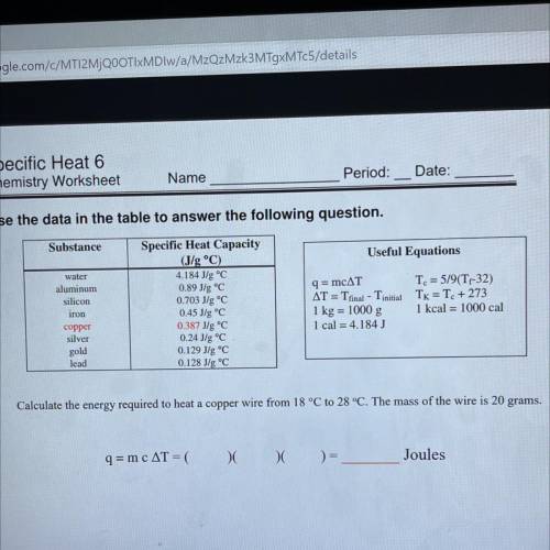 Help on chemistry problem specific heat