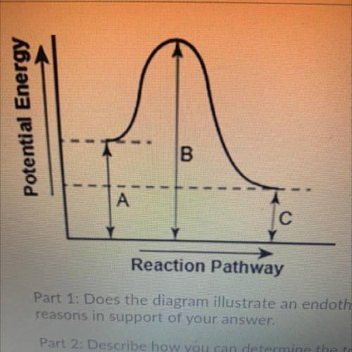 PLEASE HELP TIMED TEST

Part 1: Does the diagram illustrate an endothermic or an exothermic reacti