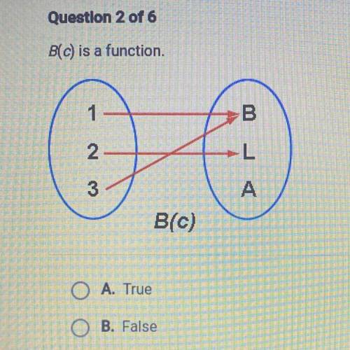 B(c) is a function.
1
2
L
3
А
B(C)
O A. True
O B. False